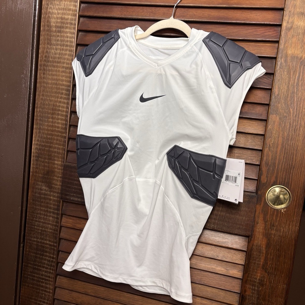 Nike Pro Dri Fit Compression Padded Shirt White Short Sleeve Men's M
